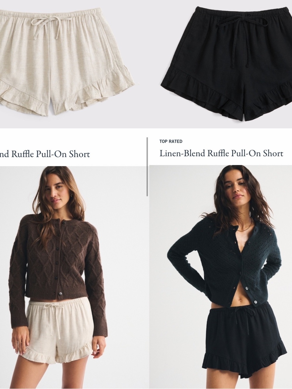 Abercrombie & Fitch Linen-Blend Ruffle Pull-On Shorts in Cream and Black